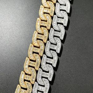 สร้อยคอแบบ Cuban Link ประดับเพชรทรงบาแกตต์เคลือบทอง ดีไซน์ฮิปฮอป ประดับเพชรเลี้ยงในห้องปฏิบัติการ หนักแน่น โดดเด่น เหมาะสำหรับผู้ชาย - Product Image 4