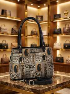 Handmade Paisley Ajrakh Jacquard Tote Bag with Detachable <b>Strap</b> - Product Image 3
