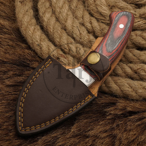 Couteau de chasse droit en acier Damas fait main, manche en Micarta, pour camping en extérieur, lame pleine, fourreau en cuir, OEM, haute qualité - Product Image 6