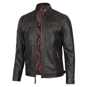 Veste en cuir Tendance à la mode Veste à fermeture éclair coupe ajustée de haute qualité Veste en cuir pleine fleur à rayures attrayante pour hommes - Product Image 2