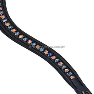 Banda de ceja de caballo acolchada de canal vacío de cuero inglés negro de lujo con incrustaciones de cristales multicolores banda de CEJA ostentosa de cristal Diamante - Product Image 2
