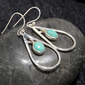 925 Sterling <b>Silver</b> Hook Handmade <b>Dangle</b> Wholesale Natural Blue Turquoise Smooth Oval Shape Indian Gemstone <b>Earring</b> - Product Image 2