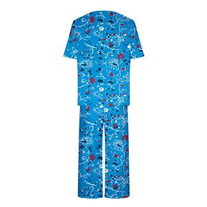 Conjunto de Pijama de Punto a Rayas Rosas para Mujer, Manga Corta, Cuello Redondo, Ropa de Dormir Informal de Verano, Cintura Elástica, Pantalón de Tres Cuartos - Product Image 6
