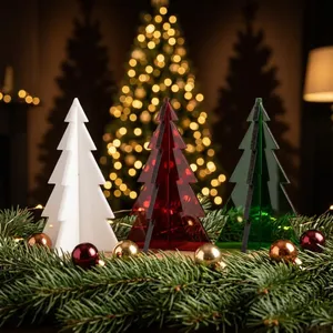Handmade Collection Modern Resin <b>Christmas</b> Tree <b>Decor</b> Set Miniature Pine Shape Tabletop Indoor <b>Red</b> <b>Green</b> White Durable - Product Image 6