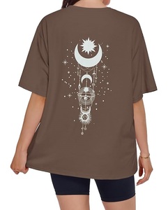 Meilleur prix, service OEM, t-shirt décontracté surdimensionné pour femme, 100% coton, manches courtes, col rond, épaules tombantes, imprimé, Bangladesh - Product Image 2