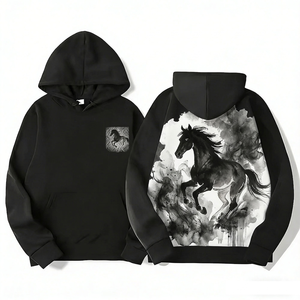 Sudadera con Capucha Personalizada con Estampado de Caballo, Unisex, Estilo Urbano, Informal, para Invierno, Talla Grande, OEM ODM, Mezcla de Algodón, 400g - Product Image 1