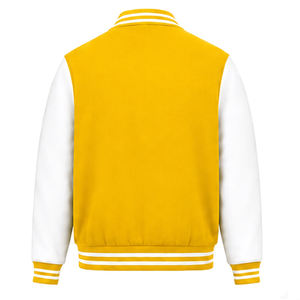 <b>Men</b> Yellow Varsity <b>Jacket</b> <b>White</b> Sleeve Solid Color Casual Wear Fleece Material Turn-down Collar Regular Fit Autumn Wear - Product Image 4