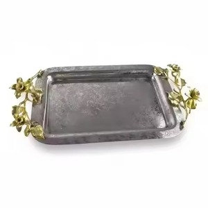 Plateau rectangulaire de qualité supérieure, surface texturée en lin, poignées en acier inoxydable, plateau de service pour banquet et restauration - Product Image 5
