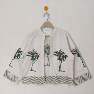 Chaqueta Floral Estampada a Mano, Chaqueta de Algodón con Diseño de Árbol Verde, Estilo Boho, para Verano e Invierno - Product Image 1