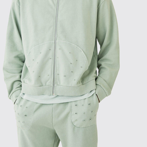 Nouveau design, qualité supérieure, survêtement décontracté à capuche pour homme, couleur unie, effet délavé, style sport, service OEM personnalisé - Product Image 5