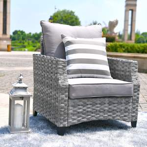 Gray Wicker Outdoor Furniture Set Garden Conversation Sofa with <b>Firepit</b> <b>Table</b> Model D0100H784H2 for Outdoor Entertaining - Product Image 5