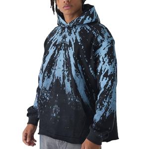 Sudadera con Capucha Extra Grande con Estampado Tie Dye y Borde Deshilachado, Personalizable con Logotipo, para Hombre, Estilo Urbano, de Algodón, con Bolsillos, Sudadera Corta - Product Image 1