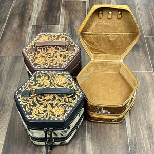 Caja organizadora de almacenamiento de joyería con cremallera de cuero de vaca a mano de lujo, pulsera, reloj, collares, caja de viaje de joyería Hexagonal - Product Image 5
