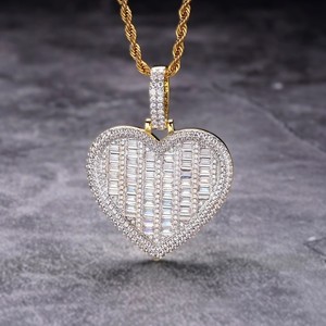 Gold Plated VVS Moissanite S925 <b>Silver</b> IGI Certified Diamond Pendants & <b>Charms</b> heart Shape Baguette Cut Diamond Pendant <b>Charms</b> - Product Image 2