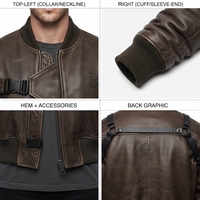 Blouson MA-1 réversible en cuir pleine fleur de bovin, nylon froissé robuste, effet ciré, coupe oversize courte, style streetwear pour homme