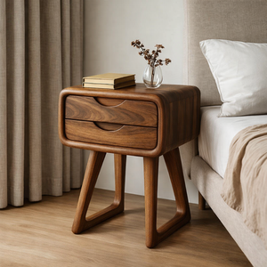 Modern European Solid Wood Nightstand 2 <b>Drawers</b>-Eco-Friendly Durable Farmhouse Bedroom Furniture for Hotel Home Office Living - Product Image 2