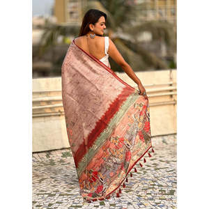 Sari en soie Katki marron à imprimé floral Elite Weaves avec bordure à passepoil, idéal pour les mariages d'hiver, de plage ou les soirées élégantes - Product Image 4