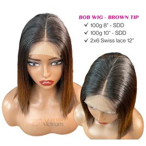 Pelucas de Cabello Humano Bob con Capas, Corte Recto, Puntas Marrones, Súper Doble Trama, Pelucas de Encaje Suizo 2x4 2x6, Cabello Vietnamita Virgen - Product Image 6