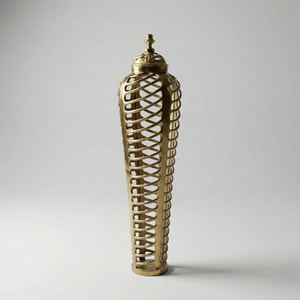 Premium Quality Tall Metal Floor <b>Vase</b> with Enamel Finishing and Gold Sculptural Lid Royal Weddings Decor Modern <b>Vases</b> for Events - Product Image 6