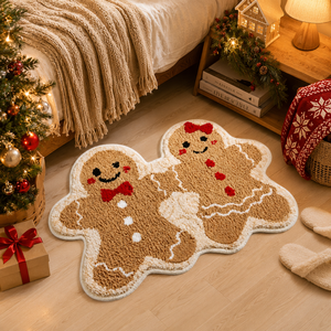 Alfombra de suelo de dibujos animados con diseño de hombre de jengibre navideño en relieve, hecha a mano, decoración navideña para habitación, suave, ecológica, para interiores. - Product Image 3