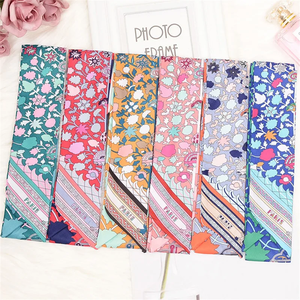 Bag Scarf New Floral Print Women Silk Scarf Skinny Bag Ribbon Female Headband Fashion Head Scarf Long Scarves & Wraps - Product Image 2