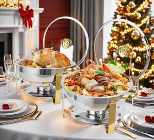 Juego de 4 calentadores de comida redondos de acero inoxidable de 5QT para buffet, ideales para catering, al mejor precio. - Product Image 4