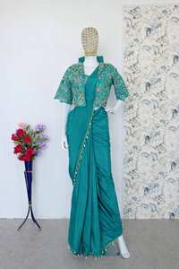 Conjunto de Lehenga Indo-Occidental para Mujer, Color Azul Turquesa 2026, Sari de Seda Listo para Usar, Blusa con Adornos de Espejos, Capa, Bolero, para Bodas de Invierno y Fiestas - Product Image 4