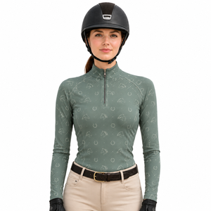 Fabricant de chemises d'équitation sur mesure |   Haut d'équitation pour femmes |   Sweat-shirt imprimé à col zippé, manches longues, OEM, marque privée - Product Image 1