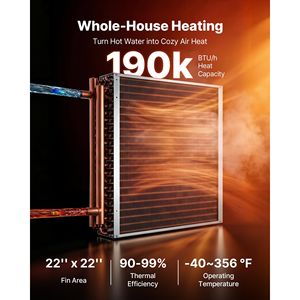Scambiatore di calore acqua-aria 22 x 22 pollici, 190K BTU, con tubi alettati in rame e alette in alluminio per HVAC - Product Image 2