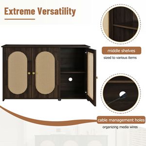 Credenza retrò a 3 ante con ampio spazio contenitivo, ante in rattan sintetico, maniglie in metallo, mobile d'accento per soggiorno - Product Image 6