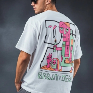 T-shirt décontracté pour homme en coton tricoté 100% délavé, coupe ample, couleur unie, avec logo personnalisé imprimé numériquement, séchage rapide, manches courtes, style vintage - Product Image 2