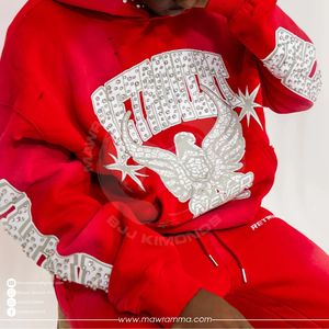 Sweat à capuche épais 100% coton, surdimensionné, en polaire, effet délavé, avec logo brodé en strass, style streetwear, vente en gros, personnalisable pour homme - Product Image 4