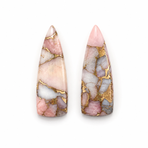 10x30mm Mohave Pink <b>Opal</b> Copper Long Trillion Shape Smooth Flatback Cabochon Calibrated Loose Gemstone for <b>Earrings</b> DIY Jewelry - Product Image 1