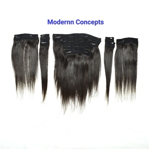 Extensiones de Cabello Humano Remy Indio Natural Virgen con Cutícula Alineada, Liso, Largo, con Clip, Doble Trama a Máquina - Product Image 1