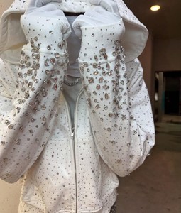 Sweat-shirt à capuche en coton molletonné pour homme avec strass, design orné de cristaux, capuche réglable, vêtement décontracté - Product Image 6