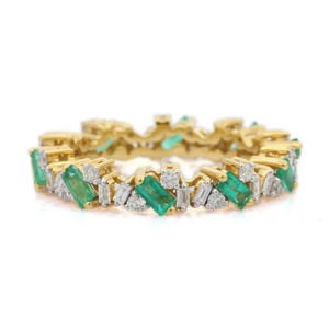 18K Yellow Gold Men's Cushion Cut Emerald Diamond Cluster Wedding Ring - Product Image 1