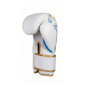 Askar Boxing Gloves White Blue Gold Sublimation Print <b>Velcro</b> Closure Breathable Training Gloves for Adults - Product Image 3