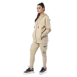 Conjunto Deportivo con Capucha para Mujer, Color Beige, Manga Larga, Cierre de Cremallera, con Bolsillos Laterales, para Otoño - Product Image 3