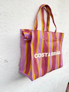 Recycled Nylon Summer Lady Fashion High Quality Beach <b>Bags</b> Zipper Closure Striped Design Bottle Pocket Kapadavala Manufactured - Product Image 1