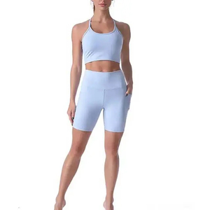 Summer Floral Breathable Casual Two Piece Set Sleeveless Crop <b>Top</b> Knitted Shorts Women Sports Yoga - Product Image 2