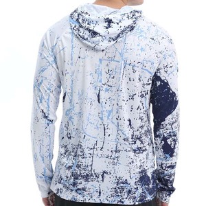 Unisex Sublimation Printed <b>Long</b> <b>Sleeve</b> Hoodie UPF 50 Anti-UV Waterproof Plus Size Fishing Wear White <b>Blue</b> Pattern Pullover <b>Top</b> - Product Image 2