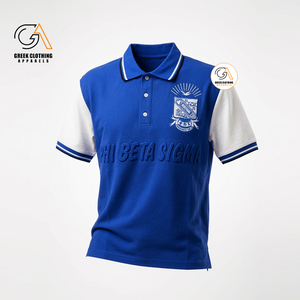 Polo à manches courtes pour homme Phi Beta Sigma, bleu, noir et blanc, avec logo brodé, décontracté, en tissu Oxford respirant - Product Image 4
