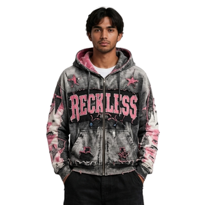 Sweat à capuche en tissu éponge épais, délavé, avec effet éclaboussures de peinture, motif graphique, coupe ample et tombante, style skate, confortable - Product Image 1