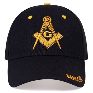 Casquette de baseball maçonnique personnalisée, noire et or, avec logo G brodé, compas carré, ajustable, pour maître maçon - Product Image 1