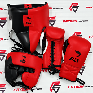Gants de boxe Fly, protège-tête, protège-glandes, en cuir véritable, à lacets, logo personnalisé, noir et jaune, légers, respirants, équipement de sparring - Product Image 2