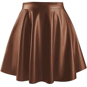 Women <b>Winter</b> Casual High Waist A-Line PU Leather <b>Midi</b> <b>Skirt</b> Solid Color Shiny Pleated Zipper Back Design - Product Image 4