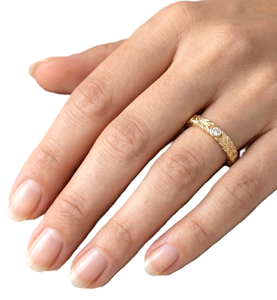 แหวนเพชรทรงกลมแบบฝังลายดอกไม้ ดีไซน์เก๋ วงแหวนทองคำแท้ 14K 18K ลายใบไม้ สามารถสวมซ้อนกันได้ แหวนหมั้นแบบเรียบหรู ฝังเพชรแบบ Bezel - Product Image 5