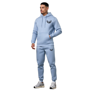 Ensemble de survêtement décontracté pour homme en polaire bleu ciel avec capuche, tenue de sport, de gym, de jogging, streetwear, pour sports d'hiver et activités sportives - Product Image 1