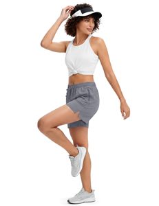 Women's High <b>Waist</b> Quick Dry Athletic Shorts With Pockets Drawstring Closure Solid Workout Running Sporty Fit Regular Style - Product Image 4