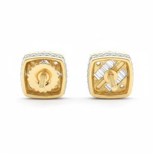 Boucles d'oreilles clous en or jaune 10 carats, 0,33 ct, pierres naturelles rondes et taille baguette 7 mm, bijoux fins pour femme - Product Image 4